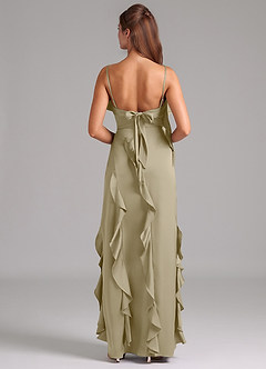 Azazie Malia Bridesmaid Dresses Moss Green A-Line Side Slit Stretch Satin Dress image6