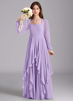 Azazie Clara Junior Vestido de Lila de Gasa de Corte en A con Blusón image3