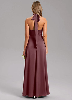 Azazie Tracie Abiti da Damigella Abito A-Line in Raso Elasticizzato Spacco Laterale Sangria image2