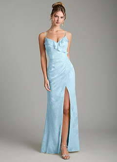Azazie Larsa Bridesmaid Dresses Sky Blue Mermaid Ruched Floral Jacquard Burnout Dress image1