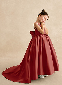 Azazie Mimia Flower Girl Dresses Terracotta A-Line Bow Matte Satin Dress image4