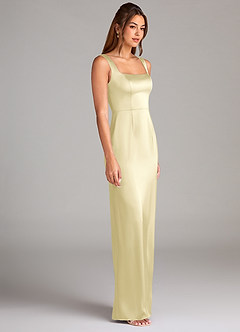 Azazie Flori Bridesmaid Dresses Lemon Sorbet Sheath Side Slit Stretch Satin Dress image3