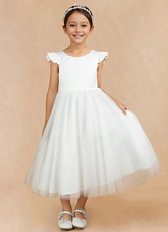 Azazie Hemi Blumenmädchenkleider A-Linie Schleifen Tüll Kleid Elfenbein Altrosa image5
