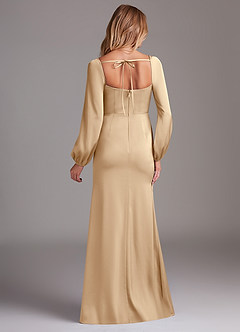 Azazie Charissa Bridesmaid Dresses Champagne Sheath Long Sleeve Stretch Satin Dress image8