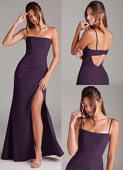 Azazie Leonis Bridesmaid Dresses Plum Sheath Strapless Chiffon Convertible Dress image9
