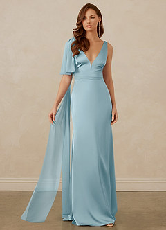 Christian Siriano Bridal for Azazie 1011 Bridesmaid Dresses Moody Blue Mermaid Bow Stretch Satin Dress image6