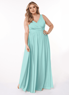 Azazie Kora Brautjungfernkleider A-Linie Plissee Chiffon Kleid Aqua image1