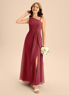 Azazie Brooke Junior Vestido de Granada de Gasa de Corte en A con Corte Lateral image3