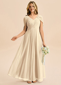 Azazie Emma Junior Robe Trapèze en Mousseline de soie Plissée Champagne image5