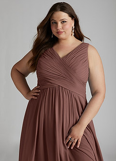 Azazie Flora Bridesmaid Dresses Espresso A-Line Pleated Chiffon Dress image15