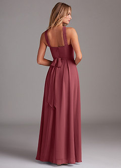 Azazie Dixie Bridesmaid Dresses Merlot A-Line Halter Pleated Chiffon Dress image2
