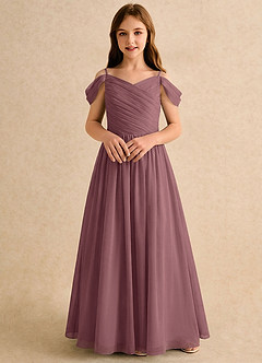 Azazie Chelo Girls Formal Abiti da Ragazza di Fiori Abito A-Line in Chiffon Plissettato Ametista image4