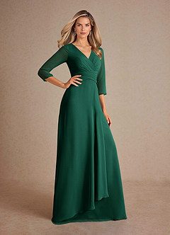 Azazie Mayfield Mother of the Bride Dresses Emerald A-Line Pleated Chiffon Dress image4