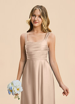 Azazie Azaria Junior A-Linie Plissee Stretch-Satin Kleid Englisches Rosa image7