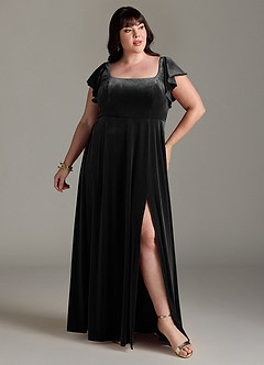 Azazie Bondi Brautjungfernkleider A-Linie Seitliche Cut-Outs Samt Kleid Schwarz image7