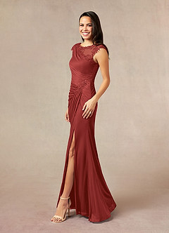 Azazie Oliniana Mother of the Bride Dresses Rust Mermaid Lace Mesh Dress image2