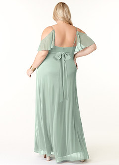 Azazie Fiena Bridesmaid Dresses Agave A-Line V-neck Ruched Mesh Dress image8