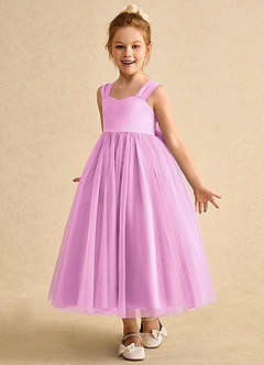 Azazie Chickadee Robe Demoiselle D'honneur Fillette Robe Princesse en Mat Satiné Encolure en Forme de Cœur Rose Bonbon image2