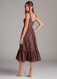 Azazie Alissa Jurken voor bruidsmeisjes Jurk van Bloemen Burn-out met A-Lijn met Zakken Espresso image7