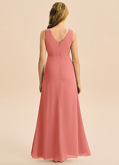 Azazie Floris Junior Robe Trapèze en Mousseline de soie Plissée Rose Saumon image3