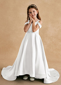 Azazie Jodi vestidos de niña de las flores Vestido de Blanco de Satin Mate de Corte en A image5