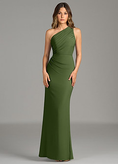 Azazie Akilah Bridesmaid Dresses Olive Mermaid One Shoulder Premium Stretch Jersey Dress image6
