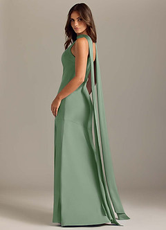 Azazie Kinsley Robes de demoiselle d'honneur Robe Sirène en Satin extensible Fente Latérale Matcha image6