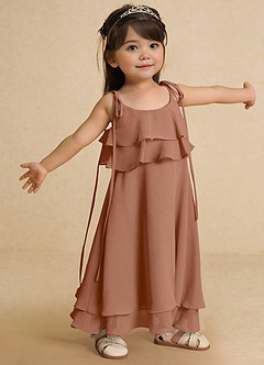 Azazie Temi Flower Girl Dresses Bronzer A-Line Spaghetti Strap Chiffon Dress image8