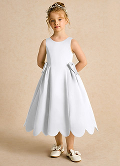 Azazie Macaroon Flower Girl Dresses White Ball-Gown Bow Matte Satin Dress image4