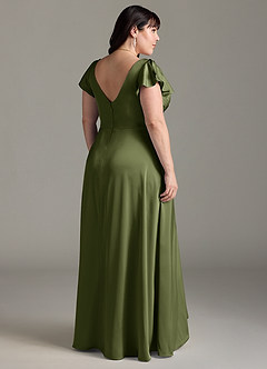 Azazie Omari Bridesmaid Dresses Olive A-Line Stretch Satin Dress image8
