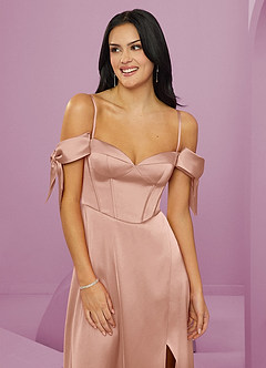 Barbie ♥ Azazie Brautjungfernkleider A-Linie Schulterfrei Stretch-Satin Kleid Roségold image5