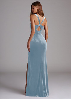 Azazie Mero Bridesmaid Dresses Dusty Blue Sheath Pleated Velvet Dress image6
