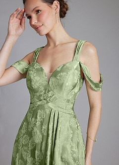 Azazie Emoria Bridesmaid Dresses Sage Green Jacquard A-Line Off the Shoulder Jacquard Dress image5