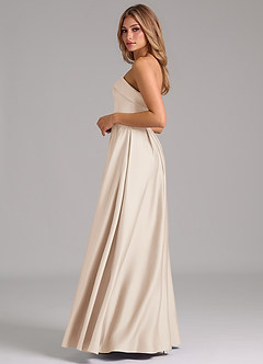 Azazie Lucienne Vestidos de damas de honor Vestido de Alabastro Blanco de Satén Elástico de Corte en A Convertible con Sin tirantes image3
