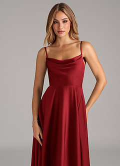 Azazie Elle Bridesmaid Dresses Scarlet A-Line Pleated Stretch Satin Dress image2