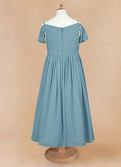 Azazie Chelle Flower Girl Dresses Moody Blue A-Line Pleated Chiffon Dress image7