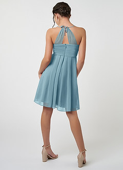 Azazie Ginny Junior Moody Blue A-Line Pleated Chiffon Dress image2