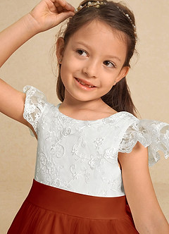 Azazie Vetty Flower Girl Dresses Ivory Paprika A-Line Lace Tulle Dress image8