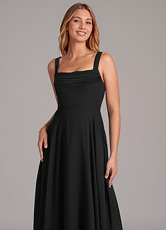 Azazie Shaude Bridesmaid Dresses Black A-Line Pleated Chiffon Dress image5
