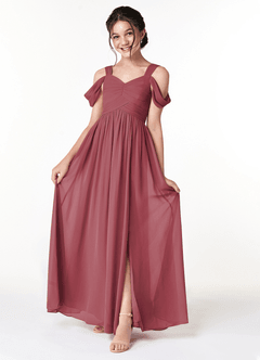 Azazie Lianne Junior Jurk van Chiffon met A-Lijn Off the Shoulder Merlot image1