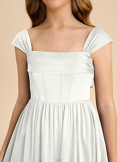 Azazie Hattie Junior White A-Line Pleated Stretch Satin Dress image9