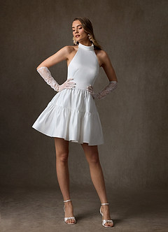 Azazie Malini Wedding Dresses Diamond White A-Line High Neck Satin Dress image5