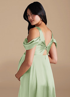Azazie Rhea Vestidos de dama de honra para maternidade Vestir Linha A Plissado Comprimento do chão Cetim Metálico image4