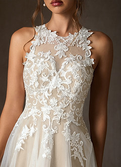 Azazie Melrose Wedding Dresses Diamond White Nude A-Line Sweetheart Neckline Lace Dress image4
