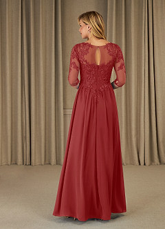 Azazie Mirielle Mother of the Bride Dresses Rust A-Line Scoop Lace Chiffon Dress image2