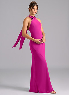 Azazie Velli Abiti da Damigella Abito Sirena in Chiffon Fiocco Fucsia image3