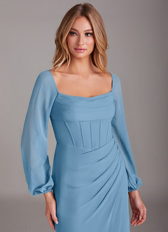 Azazie Charissa Bridesmaid Dresses Steel Blue Sheath Long Sleeve Chiffon Dress image7