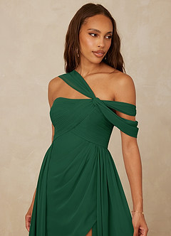 Christian Siriano Bridal for Azazie 1014 Bridesmaid Dresses Dark Green A-Line Off the Shoulder Chiffon Dress image7