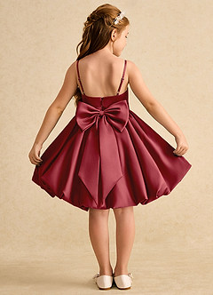 Azazie Davine Flower Girl Dresses Pomegranate A-Line Spaghetti Strap Matte Satin Dress image1