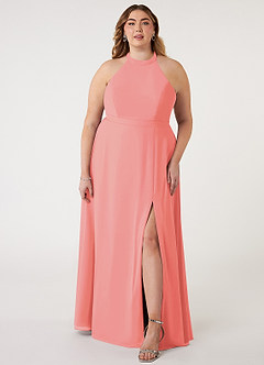 Azazie Clarice Abiti da Damigella Abito A-Line in Chiffon con Scollo Halter Corallo image8